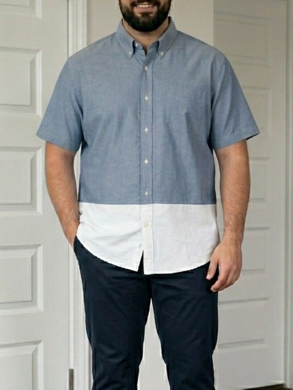 U.S. Polo Assn. Two-Tone Light Blue and White Short-Sleeve Button-Down Shirt